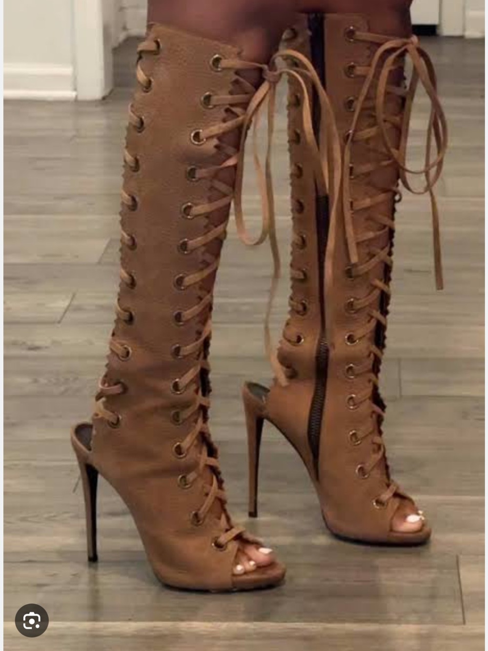 Giuseppe Zanotti Tan Suede Lace Up Gladiator Knee High Heels Boots 37 Sexy Rare
